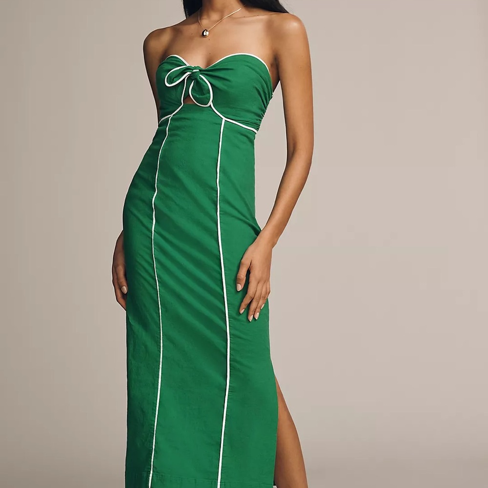 Maeve Strapless Linen Twist Button-Front Maxi Dress SZ XL